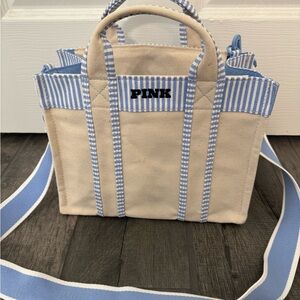 PINK Victoria's Secret Blue and Cream Tote Bag